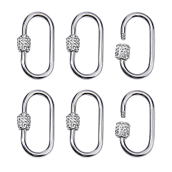 Платина 6шт. карабин с фиксатором из нержавеющей стали, со стразами, овальные, платина, 25.5x14.5 мм
