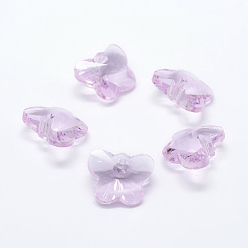 Бледно-Розовый Прозрачные стеклянные подвески, граненые, бабочки прелести, розовый жемчуг, 12x15x8 мм, отверстие : 1.5 мм