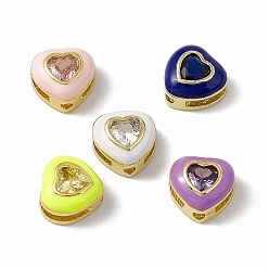 (52) Непрозрачная лаванда Стойки обшивки латунь кубического циркония бусы, с эмалью, реальный 18 k позолоченный, долговечный, без кадмия, без никеля и без свинца, сердце, разноцветные, 8x8.5x4.5 мм, Отверстие : 1.4 мм & 5x1.2 мм
