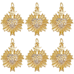 Настоящее золото 18K 6подвески из кубического циркония с покрытием из латуни с микропаве, с целью перехода в кольце, долговечный, без кадмия и без свинца, очарование священного сердца, реальный 18 k позолоченный, 23x18x4.3 мм, отверстие : 3 мм