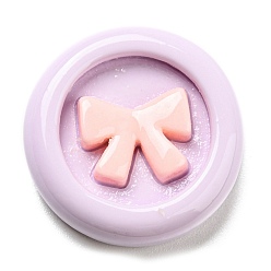Lavender Opaque Resin Cabochons, Flat Round with Bowknot, Lavender, 22x6mm