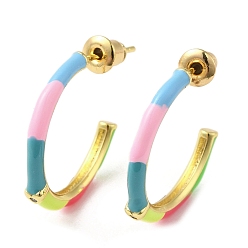 Coloré Boucles d'oreilles en laiton plaqué or véritable K, boucles d'oreilles demi-créoles avec émail, colorées, 18mm
