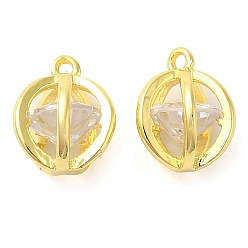 Круглые Настоящая 18k позолоченная стойка латунь с кубическим цирконием подвески-шармы, без свинца и без кадмия, круглые, 10x8x8 мм, отверстие : 1 мм