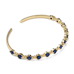 Dark Blue Cubic Zirconia Flat Round Open Cuff Bangle, Real 18K Gold Plated Brass Jewelry for Women, Dark Blue, Inner Diameter: 2-1/4 inch(5.7cm)