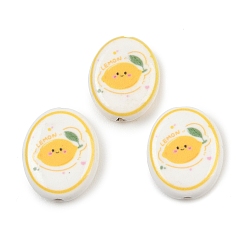 Лимон Печатные ручной фарфоровые бусы, овальные, лимон, 19~20x15~17x6 мм, отверстие : 2 мм