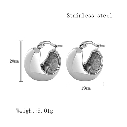 Oval Pendientes de aro de acero inoxidable para mujer., color acero inoxidable, pendientes de aro gruesos, oval, 20x19 mm