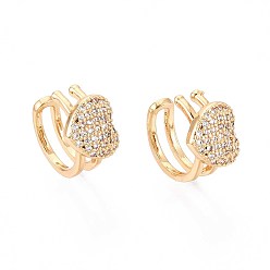 Настоящее золото 18K Латунные серьги-манжеты из прозрачного кубического циркония, сердце, реальный 18 k позолоченный, 12x14.5x8 мм