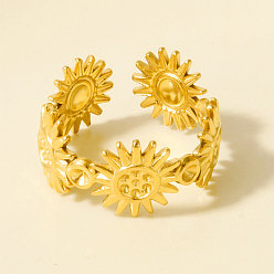 Золотой 304 регулируемые манжеты из нержавеющей стали с открытыми кольцами, солнце, золотые, 10 мм, внутренний диаметр: 17 мм