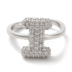 Letter I Стойка покрытие буква латунь микро паве прозрачный кубический цирконий регулируемые кольца для женщин, Буква "i", 13.5x10 мм, внутренний диаметр: 17 мм