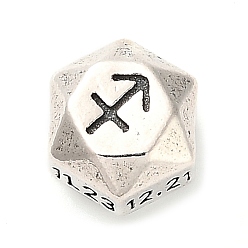Стрелец S925 бусины из стерлингового серебра, граненая полигона, античное серебро, созвездие, Стрелец, 7.5x7x6 мм, отверстие : 3 мм