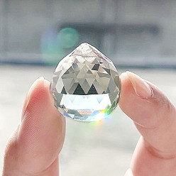 Clear Glass Pendants, Crystal Suncatcher, teardrop, Clear, 20mm in diameter, 23mm thick hole:2mm