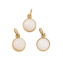 Белый Нефрит Ионное покрытие(ip) натуральный белый нефрит полукруглые подвески с соединительным кольцом, золотистый тон 316 подвески из хирургической нержавеющей стали, 7.5x6x3.5 мм, отверстие : 2.5 мм