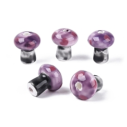 Old Rose Handmade Porcelain Beads, Hand Painted Ceramic Beads, Mushroom, Famille Rose Porcelain, Old Rose, 11.5~12.5x10~10.5mm, Hole: 1.6~2mm