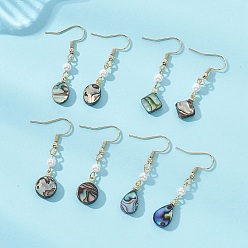 (52) Непрозрачная лаванда Естественно Paua оболочки болтаться серьги, с натуральными бусинами, разнообразные, золотые, разноцветные, 41~43x8~10 мм