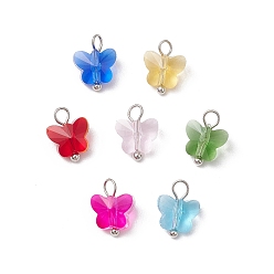 Платина 7шт. стеклянные подвески-бабочки, с латунными штифтами с плоской головкой, граненые, платина, 10.5x8x5 мм, отверстие : 2.5 мм, 7 шт / комплект