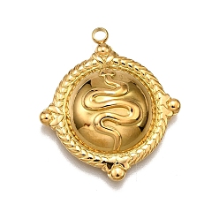 Настоящее золото 18K 304 подвески из нержавеющей стали, плоский круг с подвеской в виде змеи, реальный 18 k позолоченный, 26.5x23.5x6 мм, отверстие : 2 мм