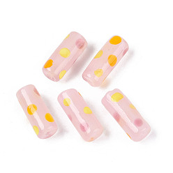 Pink Бусины лэмпворк , столбец в горошек, розовые, 19~20x7.5~8.5 мм, отверстие : 0.7~1.8 мм
