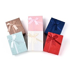 (52) Непрозрачная лаванда Картон комплект ювелирных изделий коробки, для ожерелья, кольцо, серьга, с лентой-бантом снаружи и белой губкой внутри, прямоугольные, разноцветные, 9x7x2.8 см