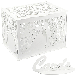 Белый Деревянная свадебная копилка с табличкой, для приема, юбилея, выпускного, дня рождения, белые, 238x305x225 мм