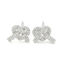 Platinum Rack Plating Brass Micro Pave Clear Cubic Zirconia Stud Earrings for Women, Cadmium Free & Lead Free, Long-Lasting Plated, Heart, Platinum, 9x11mm