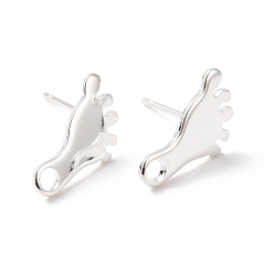 925 Sterling Silver Plated 201 Stainless Steel Stud Earring Findings, with Horizontal Loop and 316 Stainless Steel Pin, Foot Print, 925 Sterling Silver Plated, 13x7.5mm, Hole: 1.8mm, Pin: 0.7mm