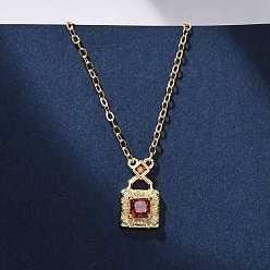 Настоящее золото 14K 925 ожерелья с подвеской для сумочки из стерлингового серебра с оранжево-красными кубическими цирконами для женщин, реальный 14 k позолоченный, 16.34 дюйм (41.5 см)