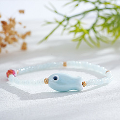 Светло-голубой Эластичные браслеты из смолы и фарфоровых бусин для женщин, рыба, светло-голубой, 6.89 дюйм (17.5 см)