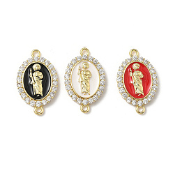 (52) Непрозрачная лаванда Латунный микропаве прозрачный кубический цирконий эмалированный овал с подвесками-соединителями Saint Jude, реальный 18 k позолоченный, стойки покрытие, без свинца и без кадмия, долговечный, разноцветные, 27x16.5x4 мм, отверстие : 1.8 мм