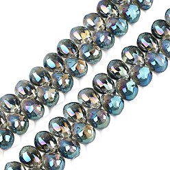 Cadet Blue Electroplate Baking Paint Transparent Glass Beads Strands, Top Drilled Beads, Teardrop, Cadet Blue, 13.5x9.5x9.5mm, Hole: 1~1.2mm, about 119~122pcs/strand, 21.46~23.43 inch(54.5~59.5cm)