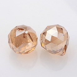 Sandy Brown Faceted Round Glass Pendants, Sandy Brown, 23~25x21mm, Hole: 2mm