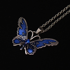 Темно-Синий Ожерелья из сплава с эмалированной подвеской в виде бабочки, платина, темно-синий, 17.72 дюйм (45 см)