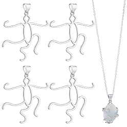 Platinum 4Pcs Brass Pendant Cabochon Settings, Human, with 5 Claw Prongs, Platinum, 33x33mm, Hole: 3.5mm
