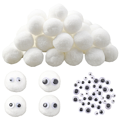 Белый 150шт полиэстеровый помпон, с 50шт. черно-белые двигающиеся игрушечные глазки-кабошоны для сделай сам скрапбукинг поделки игрушки аксессуары, белые, 25 мм