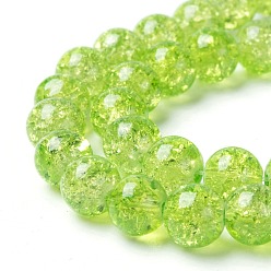 Pale Green Spray Painted Crackle Glass Beads Strands, Round, Pale Green, 8mm, Hole: 1.3~1.6mm, about 100pcs/strand, 31.4 inch