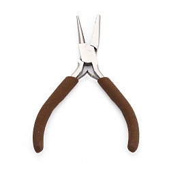 Седло Коричневый 55# Стальные круглые/вогнутые плоскогубцы с нескользящими удобными рукоятками, плоскогубцы для накручивания проволоки и сгибания проволоки, поверхность покрыта никелем, седло коричневый, 11.5x8.3x0.9 см
