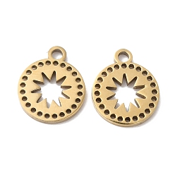 Настоящее золото 18K Ионное покрытие (IP) 316l компоненты хирургической люстры из нержавеющей стали, звенья, без никеля , лазерная резка, плоско-круглые, реальный 18 k позолоченный, 11x9x1 мм, Отверстие : 1.4 мм & 0.6 мм