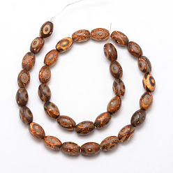 Saddle Brown Tibetan Style 3-Eye dZi Beads, Natural Agate Bead Strands, Barrel, Dyed & Heated, Saddle Brown, 12x8mm, Hole: 1mm, about 32pcs/strand, 15 inch