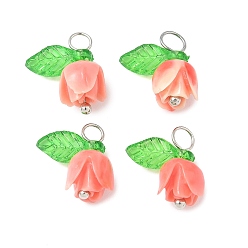 Оранжевый Подвески из синтетических ракушек в форме цветка, с латунной петлей и прозрачными акриловыми подвесками, оранжевые, 13x11x6.5 мм, отверстие : 3 мм