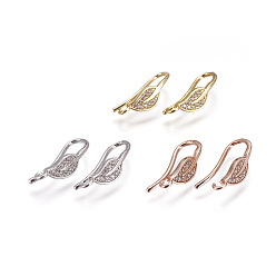 Mixed Color Brass Micro Pave Cubic Zirconia Earring Hooks, with Horizontal Loop, Mixed Color, 17x5mm, Hole: 1.4mm, 18 Gauge, Pin: 1mm