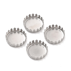 Stainless Steel Color Non-Tarnish 316 Surgical Stainless Steel Cabochon Tray Settings, Serrated Edge Bezel Cups, Flat Round, Stainless Steel Color, 16x4mm