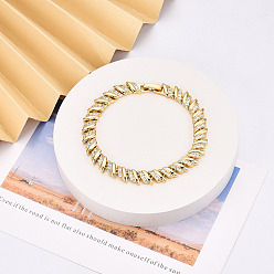 Настоящее золото 18K Браслеты-цепочки из латуни с микропаве и прозрачными фианитами для женщин, реальный 18 k позолоченный, 7-3/4x1/4x1/8 дюйм (19.8x0.75x0.35 см), внутренний диаметр: 2 дюйм (5.2 см)