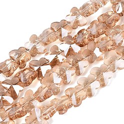 Dark Salmon Electroplate Glass Beads Strands, Butterfly, Faceted, Gray Plated, Dark Salmon, 6x8x4~4.5mm, Hole: 0.9~1mm, about 97~102pcs/strand, 22.64~24.61 inch(57.5~62.5cm)