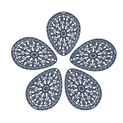 Средно-синий 430 из нержавеющей стали филигранные подвески, окрашеные, гравированные металлические украшения, слеза, светло-синий, 39x28x0.5 мм, отверстие : 1.5 мм