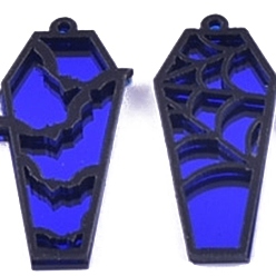 Azul Colgantes acrílicos en forma de ataúd de murciélago de telaraña de halloween, azul, 47x20 mm
