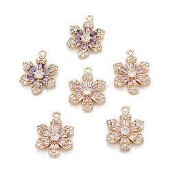 (52) Непрозрачная лаванда Латунные микропаве прозрачные подвески с фианитом, цветок, разноцветные, 17.5x13x3.5 мм, отверстие : 1.4 мм