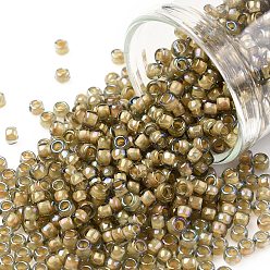 (390) Sunflower Lined Topaz Luster Тохо 8/0 круглые бусины, японский бисер, (390) топазовый блеск с подкладкой из подсолнечника, 8/0, 3 мм, отверстие : 1 мм, Около 222 шт / 10 г