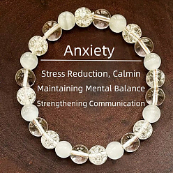 Смешанные камни Круглые натуральные кварцевые хрустальные и стеклянные бусины эластичные браслеты для девушек и женщин, 5-7/8~7-7/8 дюйм (15~20 см)