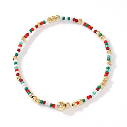 Красный Круглые эластичные браслеты из латуни и стеклянного бисера., красные, внутренний диаметр: 6.50 дюйм (16.5 см)