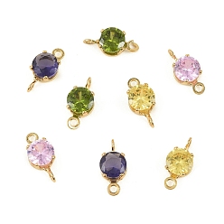 (52) Непрозрачная лаванда Латунные подвески-коннекторы с плоскими круглыми фианитами, инкрустированные кубическим цирконием., без кадмия, без никеля и без свинца, реальный 18 k позолоченный, разноцветные, 10.5x5x3.5 мм, отверстие : 1.2 мм