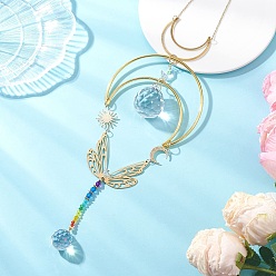 Золотой Латунные соединительные элементы и стеклянные подвески для окон, с 304 кабельными цепочками из нержавеющей стали, луна с луной, золотые, 375 мм